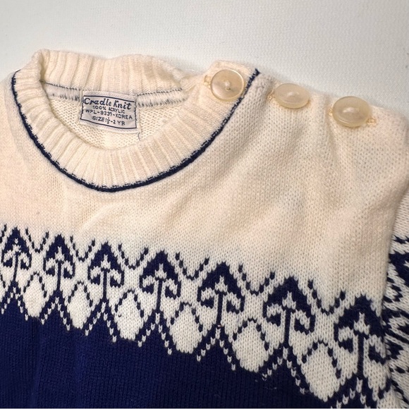 Cradle Knit VTG 40s 50s Baby Knit Sweater Boys Soft Button Neck Blue White 1.5-2 - Picture 12 of 12